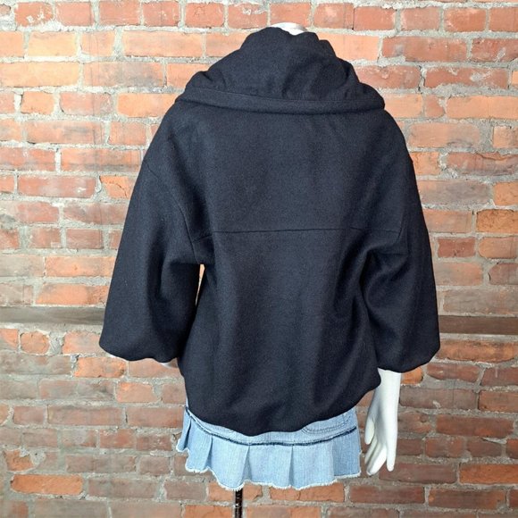 Theory Womens Short Coat Puffy Sleeves Collar Black Big Collar Wool Size S - Picture 4 of 6